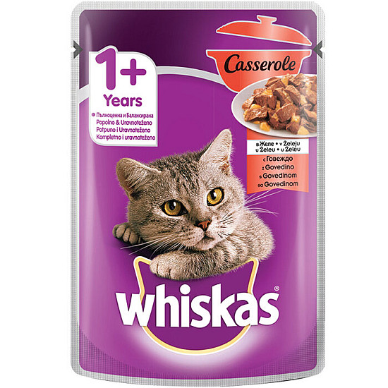 Whiskas Casserole Adult Beef - Пауч за котка с говеждо месо в желе - 85 гр