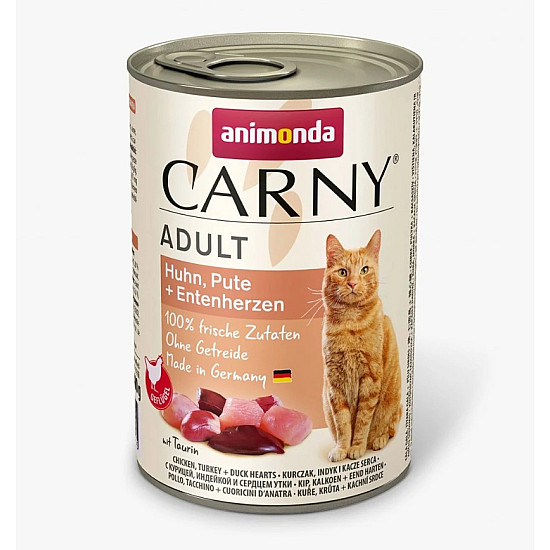 Carny Adult Cat Chicken with Turkey and Duck Hearts - Консерва за котки с пиле, пуйка и патешки сърца