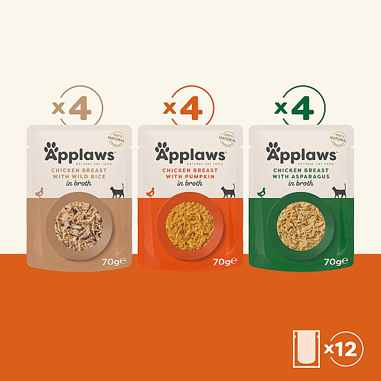 Applaws Cat Multipack Chicken in Broth - Комбинирани паучове за котка с пиле - 12 х 70 гр
