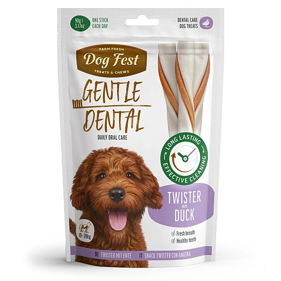 Dog Fest Twister with Duck - Дентални лакомства за кучета от средни породи с патица