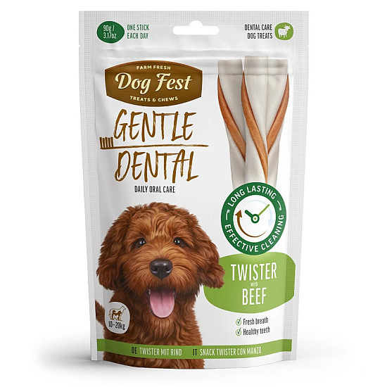 Dog Fest Twister with Beef - Дентални лакомства за кучета от средни породи с говеждо