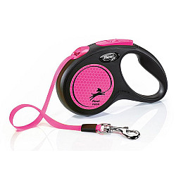 Flexi Classic Neon Pink - Автоматичен повод за кучета - лента, светлоотразителен, розов, 5 м