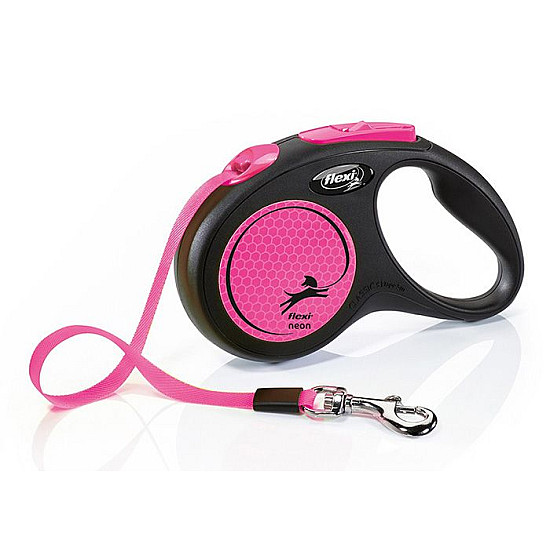 Flexi Classic Neon Pink - Автоматичен повод за кучета - лента, светлоотразителен, розов, 5 м