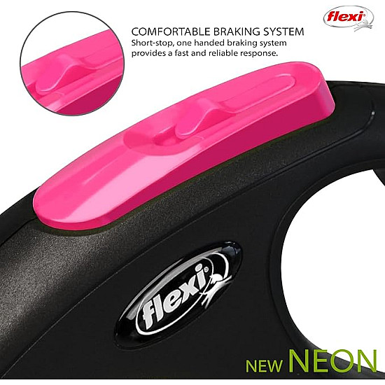 Flexi Classic Neon Pink - Автоматичен повод за кучета - лента, светлоотразителен, розов, 5 м