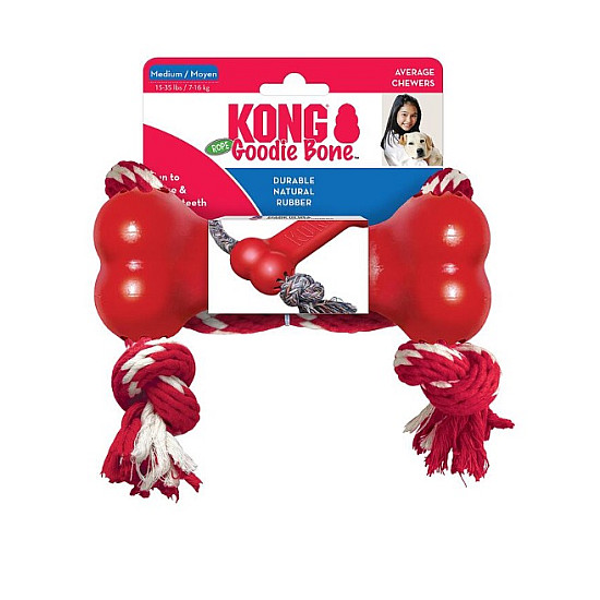KONG Goodie Bone with Rope - Гумен кокал за кучета с въже