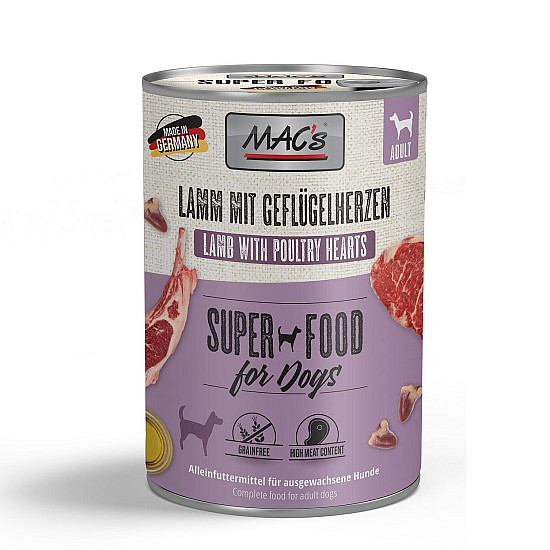 Mac’s Dog Lamb and Chiken Hearts - Консерва за кучета с aгне и пилешки сърца