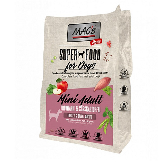Mac's Dog Mini Adult Monoprotein Turkey and Sweet Potato - Суха храна за кучета от дребни породи с пуйка и сладък картоф