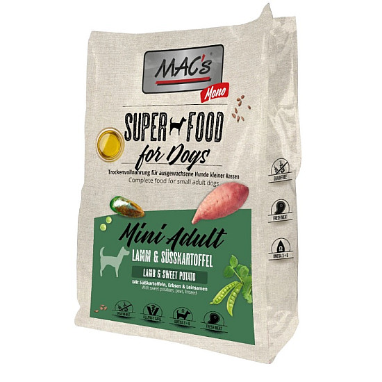 Mac's Monoprotein Dog Adult Mini Lamb and Sweet Potato - Суха храна за кучета от дребни породи с мони протеин агне и сладък картоф
