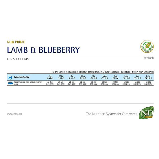 N&D Prime Cat Adult Lamb and Blueberry - Суха храна за котки с агне и боровинки N&D Prime Cat Adult Lamb and Blueberry - Суха храна за котки с агне и боровинки
