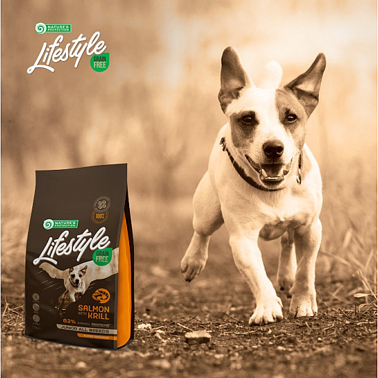 Nature’s Protection Lifestyle Grain Free Salmon With Krill Junior All breeds - Суха храна със сьомга и крил за подрастващи кучета от всички породи