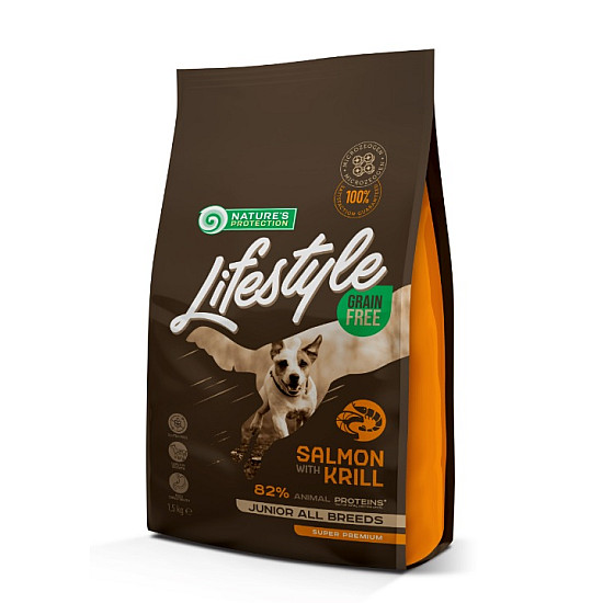 Nature’s Protection Lifestyle Grain Free Salmon With Krill Junior All breeds - Суха храна със сьомга и крил за подрастващи кучета от всички породи