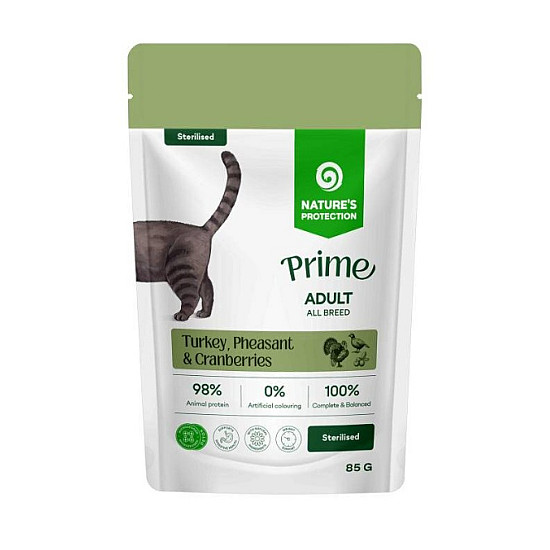 Nature's Protection Prime Sterilised Adult Cats Turkey with Pheasant and Cranberries - Пауч за кастрирани котки с пуйка, фазан и боровинки - 0.85 гр