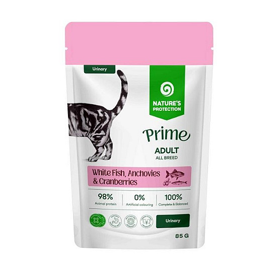 Nature's Protection Prime Urinary Adult Cats White Fish Anchovies and Cranberries - Пауч за израснали котки хапки в сос с бяла риба, аншоа и червени боровинки