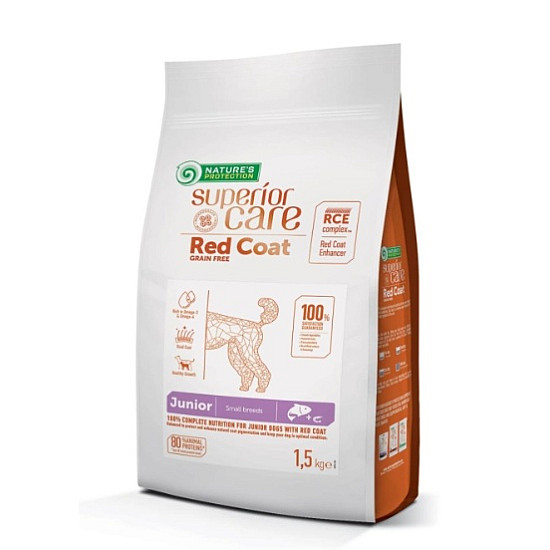 Nature's Protection Red Coat Junior Mini Salmon - Суха храна без зърно за малки породи кученца с червена козина, със сьомга