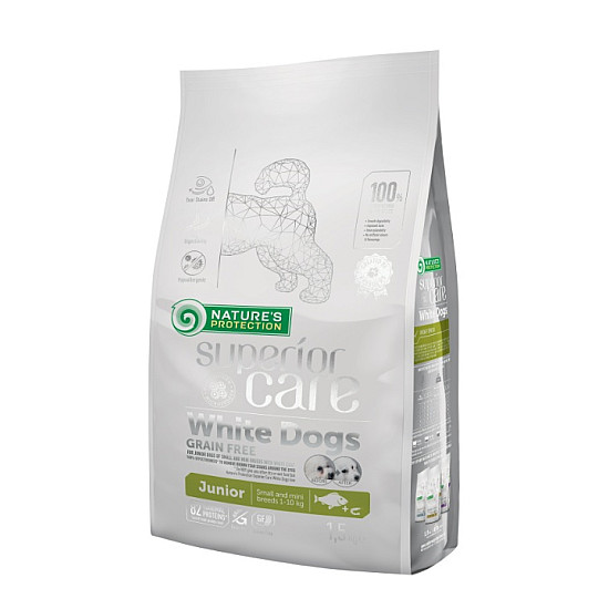 Nature's Protection White Dogs Junior Mini Grain Free - Суха храна без зърно за малки кученца с бяла козина
