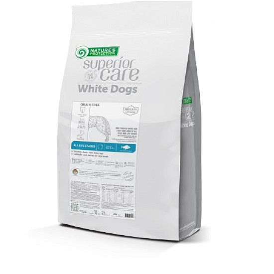 Nature’s Protection White Dogs White Fish All Sizes Life Stages - Суха храна без зърно за кучета с бяла и светла козина от всички породи и възрасти - 10 кг