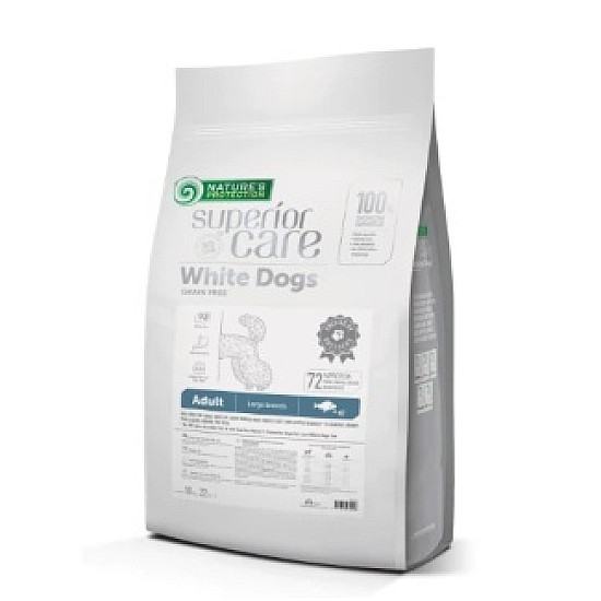 Nature’s Protection White Dogs Grain Free White Fish Adult Large Breeds - Суха храна за израснали кучета от големи породи с бяла и светла козина.