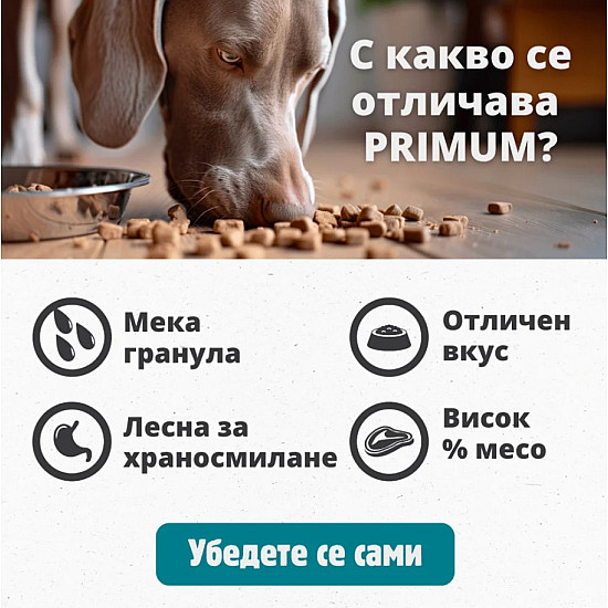 Primum Soft Monoprotein Beef - Мека, полувлажна гранулирана храна за израснали кучета, без зърно, с говеждо месо и картофи, 5 кг