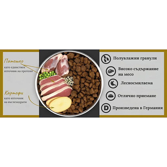 Primum Soft Monoprotein Duck - Мека, полувлажна гранулирана храна за израснали кучета, без зърно, с патешко месо и картофи, 5 кг