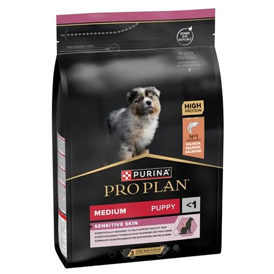 Purina Pro Plan Medium Puppy Sensitive Skin Salmon - Суха храна за малки кученца със сьомга за чуствителна кожа