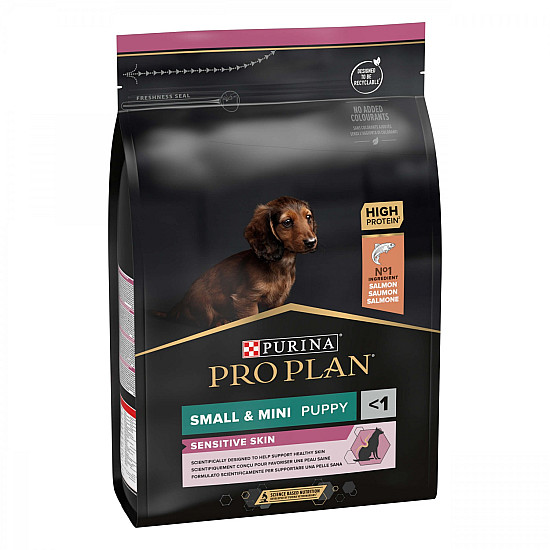 Purina Pro Plan Puppy Mini Salmon - Суха храна за малки кученца от дребни породи със сьомга за чувствителна кожа - 3 кг