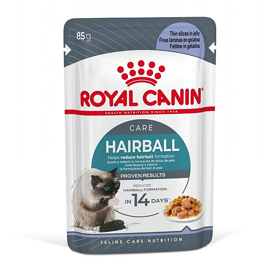 Royal Canin Hairball Care In Jelly 12 x 85- Пълноценна храна за котки в зряла възраст, склонни към образуване на космени топки – пауч парченца в желе