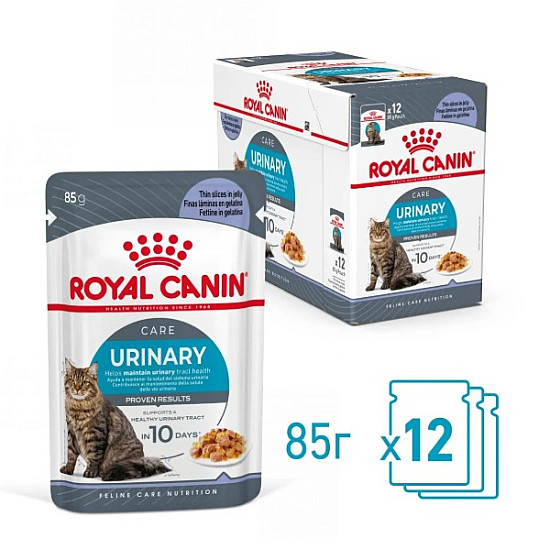 Royal Canin Urinary Care In Jelly 12x85 - Пълноценна мокра храна за котки в зряла възраст с уринарна чувствителност – пауч парченца в желе