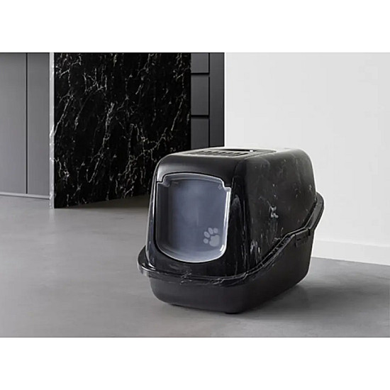 Savic Nestor Marble - Закрита котешка тоалетна черен мрамор/черно, 56 х 39 х 38.5 см