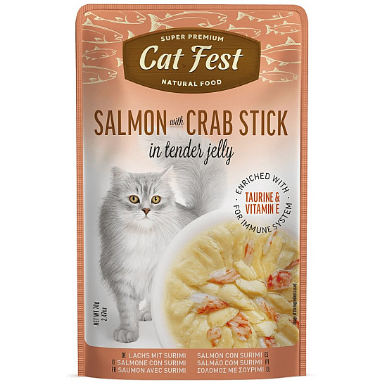 Cat Fest Salmon with Crab Stick in Jelly - Пауч за котки със сьомга и рулца от раци