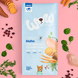 Wow Dog Adult Chicken - Суха храна за кучета с пиле, спанак и боровинки