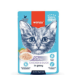 Wanpy Stew Kitten Chicken and Duck in Gravy - Пауч за малки котенца, ароматно стю с пилешко и патешко месо в сос - 70 гр