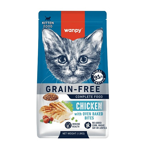 Wanpy Kitten Chicken Grain Free - Суха храна за малки котенца с пилешко, без зърно - 1.5 кг