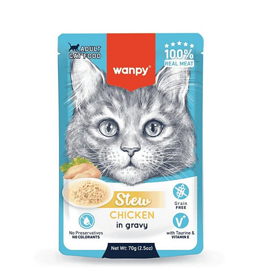 Wanpy Stew Chiken in gravy - Пауч за котки, ароматно стю с пилешко месо в сос - 70 гр