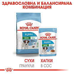 Royal Canin Puppy Mini Pouch 12x85g - Пълноценна мокра храна в пауч за подрастващи кученца от дребни породи до 8 месеца