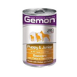 Gemon Puppy and Junior Chicken and Turkey  415g - Консерва хапки с пиле и пуйка за подрастващи кученца на възраст от 2 до 10 месеца