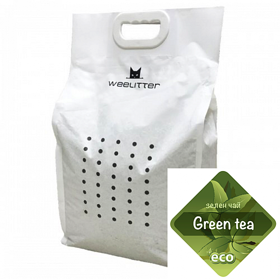 Weelitter Green tea - натурална биоразградима соева постелка за котешка тоалетна с приятен аромат на зелен чай.