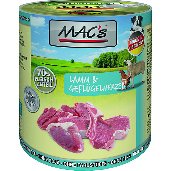 Mac’s Кучешка консерва Dog with Lamb and Chiken Hearts - aгнешкo месо и пилешки сърца