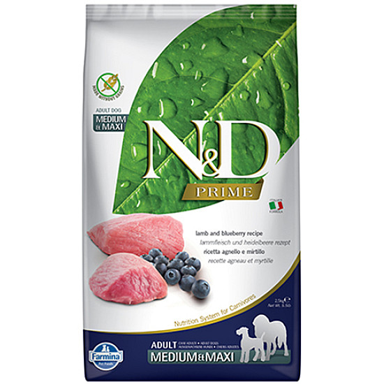 N&D Prime Adult Medium & Maxi – Lamb & Blueberry  - Суха храна за кучета с агнешко и боровинки