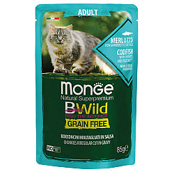 Monge-Bwild Grain Free Adult Codfish 85g- с риба треска със скариди и зеленчуци зелен фасул и моркови