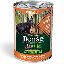 Monge-Bwild Grain Free – Duck with Pumpkin and Zucchini-400g– Mini Adult-С патешко, тиква, тиквички.