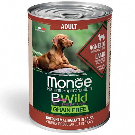 Monge-Bwild Grain Free – Lamb with Pumpkin and Zucchini – Adult-400g-С агнешко, тиква, тиквички.