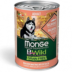 Monge-Bwild Grain Free – Salmon with Pumpkin and Zucchini – Adult-400g-Със сьомга, тиква, тиквички.