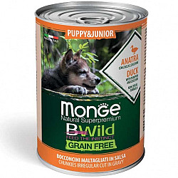 Monge-Bwild Grain Free – Duck with Pumpkin and Zucchini – Puppy&Junior 400g-патешко, тиква, тиквички.