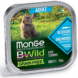 Monge-Bwild Natural Superpremium Grain Free Adult Cat  100g - аншоа и зеленчуци зелен фасул и моркови