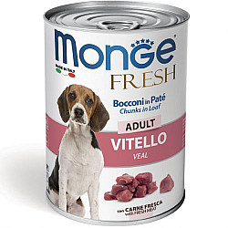 Monge-Fresh  Dog Adult Chunks in Loaf with Veal 400g – консерва с телешко – хапки в пастет за кучета в зряла възраст.