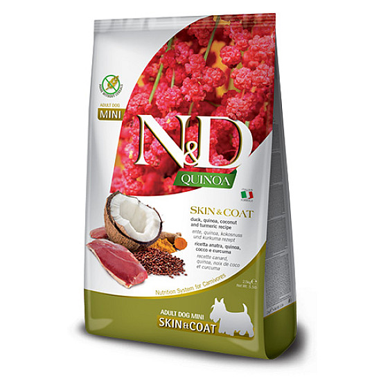 Farmina N&D Adult Dog Mini Quinoa Skin & Coat - Суха храна за кучета от дребни породи с патешко месо - 800 гр
