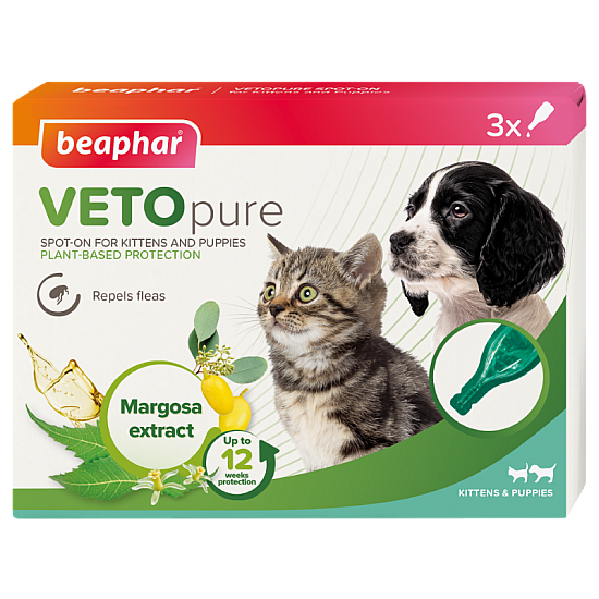 Beaphar Veto Pure Spot-on - Репелентни капки за малки кученца и котки - 3 х 0,4 мл