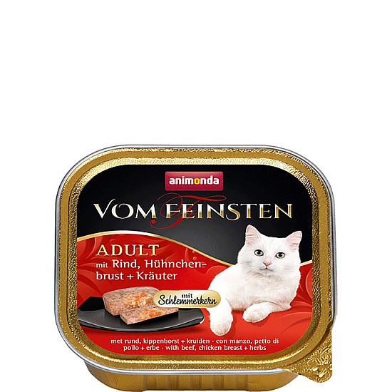 Vom Feinsten Adult Cat Beef and Chicken Breast with Herbs - Пастет 2 в 1 за котки с говеждо, пилешки гърди и билки - 100 гр