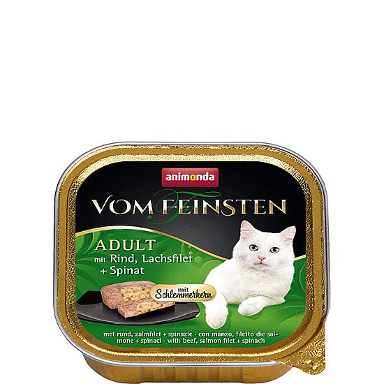 Vom Feinsten Adult Cat Beef and Salmon Filet with Spinach - Пастет 2 в 1 за котки с говеждо, филе от сьомга и спанак - 100 гр