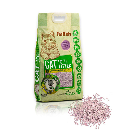 Relish Cat Tofu Litter Lavender - Биоразградима котешка тоалетна тофу с лавандула - 6 л